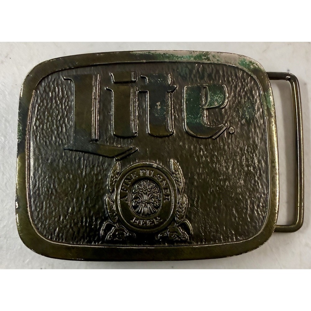 VINTAGE Belt Buckle Miller Lite beer Wyoming studio art works Light